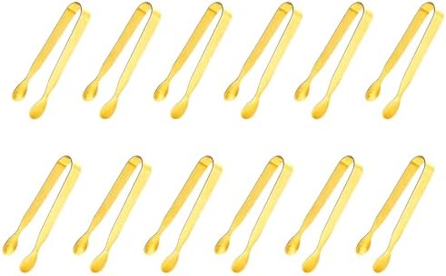 12PCS Golden Ice Tongs Mini Sugar Tongs, Stainless Steel Tiny Kitchen Tongs