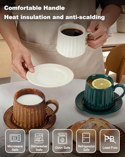 Ceramic Coffee Mug and Saucer Set-11.5 oz White Coffee Cup with Saucer for Office,Home,Cafe - Microwave & Dishwasher Safe - Perfect for Latte, Cappuccino,Tea-Gift for Coffee Lovers Men Women