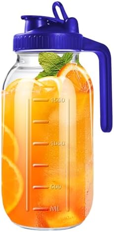 64oz Glass Pitcher with Lid, 2 Quart Mason Jar Pitcher with Spout