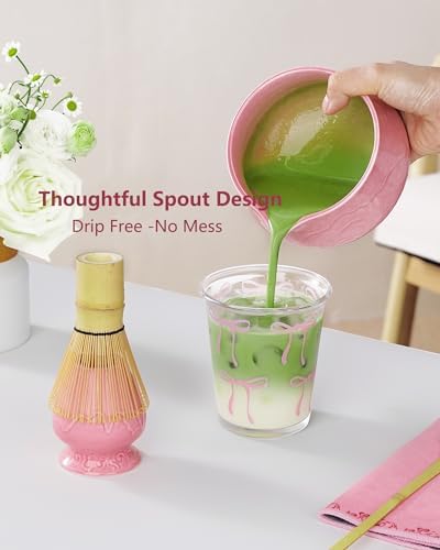 ZENS Premium Matcha Whisk Set with Blooming Cup, 7pcs Matcha Set, Pink