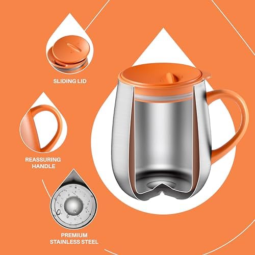 Ideus 16 oz Insulated Coffee Mug with Lid and Handle (Orange Tiger 2.0)
