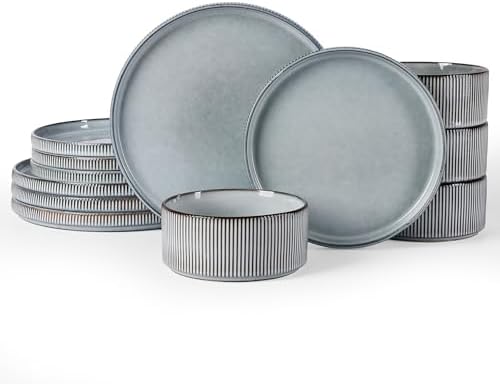 Famiware Star Stoneware Dinnerware Set, Reactive Glaze Plates & Bowls for 4