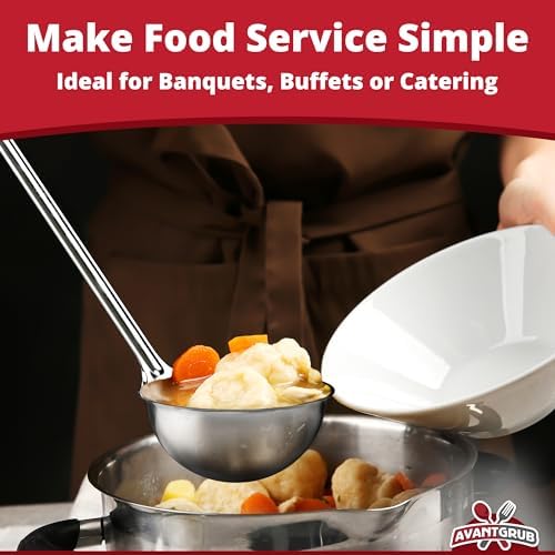 Super Sturdy, Ergonomic 2 Oz. Soup Ladle 3 Pk. Stainless Steel Ladles with Long Handles. Best Kitchen Accessories for Stirring, Portioning and Serving Soups, Chili and Stew in Restaurants and at Home