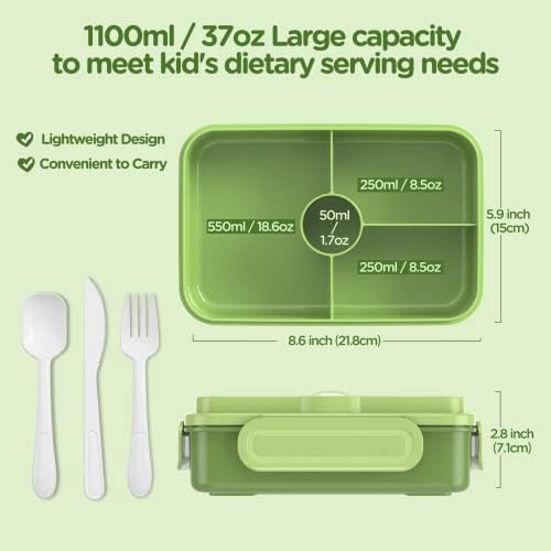 Jelife Bento Box Kids Lunch Box - Leakproof Large Bento-Style Lunchbox
