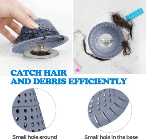 zaa Bathtub Drain Hair Catcher, 2 Pack Silicone Collapsible Bathtub Drain Cover Hair Catcher and Protector for Pop-Up & Regular Drains of Shower, Bathtub, Tub, Bathroom, Sink