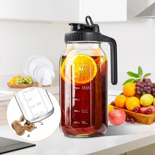 64oz Mason Jar Pitcher, Airtight & Leakproof Glass Pitcher with Lid