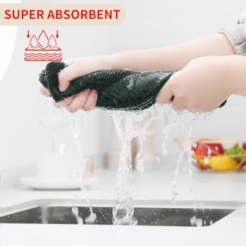 Homaxy 100% Cotton Waffle Weave Kitchen Dish Cloths 8-Pack, Blackish Green
