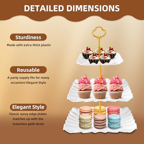 10 Pack Dessert Table Display Set - 4 x Three-Tier Square Cupcake Stands and 6 x Serving Trays, Elegant Tableware for Cakes, Cupcakes, Pastries, and Snacks, Perfect for Parties (Pink)