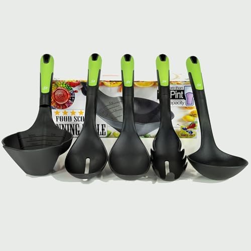 Supa Ant 5 Pieces Kitchen Cooking Utensils Set, XL Canning Scoop - Nylon Ladle with Holes - Pasta Spoon/Fork - Slotted Spoons Kitchen Gadgets Utensil Set