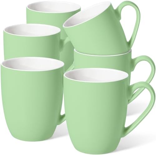 Urbanstrive 16 oz Large Coffee Mugs Set of 6 Ceramic Coffee Mug White Coffee Cups Tea Cups Idea Gift for Women Men House Warming Gifts New Home Office, Mint Green 6 Pack