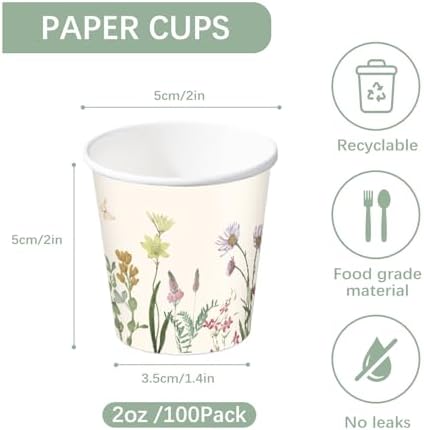 RUSPEPA 2 oz Bathroom Cups, Disposable Paper Cups - 100 Pack Wild Flower Design Printed - Mini Mouthwash Rinse Paper Cups for Home, Bathroom, Picnic, Party, and Events