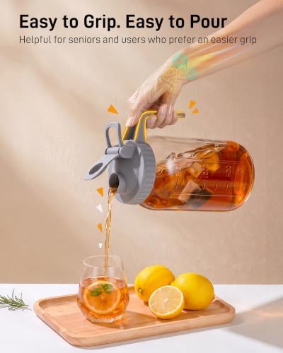 64 oz Mason Jar Pitcher, Glass Pitcher with Lid for Sun Tea & Iced Tea