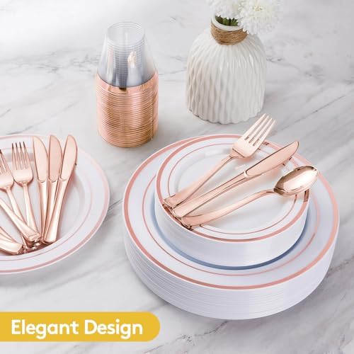 Goodluck 600 Pieces Rose Gold Disposable Plates for 100 Guests
