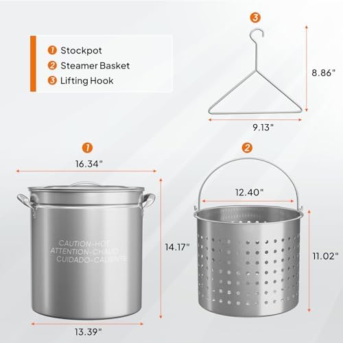 ROVSUN 36-Quart Stainless Steel Turkey Fryer & Seafood Boil Pot with Basket, Lid & Hook, Large Stock Pot for Outdoor Cooking of Turkey, Crawfish, Crab, Lobster & Shrimp