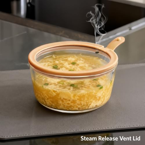 Glad Glass Food Storage Containers, Set of 4 - Airtight Vacuum Sealed Steam Vent Lids - Round Borosilicate Glass Dishes with Ombre Green Lids - Assorted Sizes for Meal Prep & Leftovers, Brown