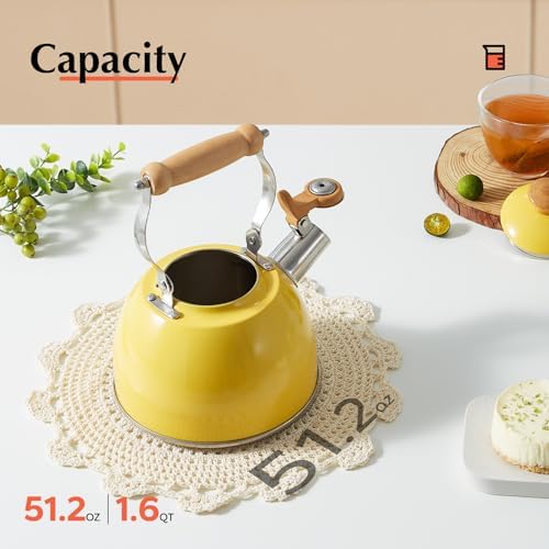 ROCKURWOK Whistling Tea Kettle, Tea Pot All Stovetop Safe, 1.6 Quart Yellow