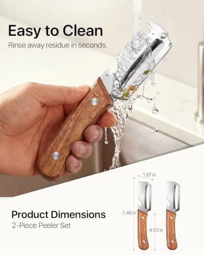 2 Pack Multifunctional Vegetable Peeler, 3-in-1 Peeler For Kitchen with Bottle Opener, Stainless Steel Peelers with Wooden Handle, Ergonomic Handheld Peeler for Peeling Vegetable, Fruit, Scallion