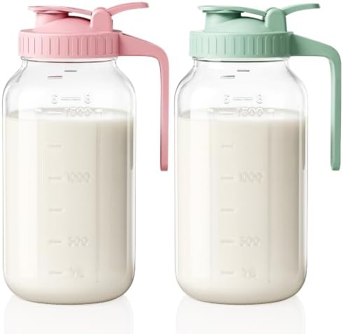 64 oz Mason Jar Pitcher, Glass Pitcher with Lid for Sun Tea & Iced Tea