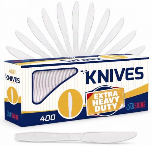 BluShine Extra Heavy Duty Plastic Knives, Disposable Bulk Cutlery