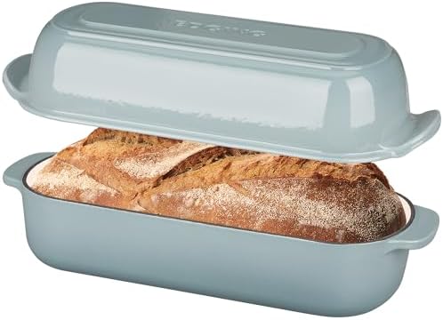 EDGING CASTING Enameled Cast Iron Loaf Pan with Lid, Bread pan, Dutch Oven Bread pan for Homemade Sourdough Bread Baking, 12.5x5.5 inch, 5qt, Seasalt
