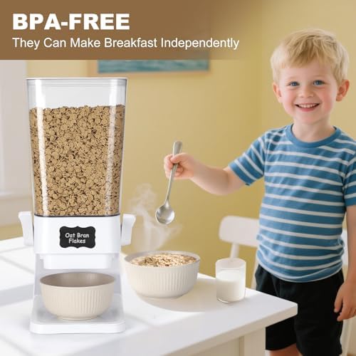 Cereal Dispenser Countertop with Cereal Bowls,16 Labels & Pen, Cereal Containers Storage, Candy Dispenser, Dry Food Dispenser For Pantry - Not Easy to Crush Food (White, 2 Pack)