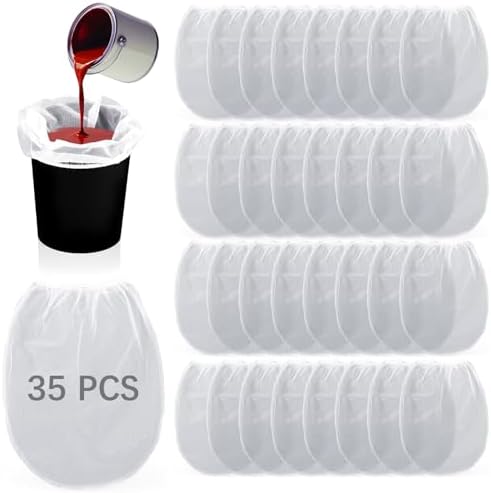 35 Pcs Paint Strainer Bags 5 Gallon, Bucket Paint Filters Strainer 5 Gal with Stretchable Elastic Top Opening paint Screen for 5 Gallon Bucket Nylon White Fine Mesh Bag for Gardening, Plant Protection