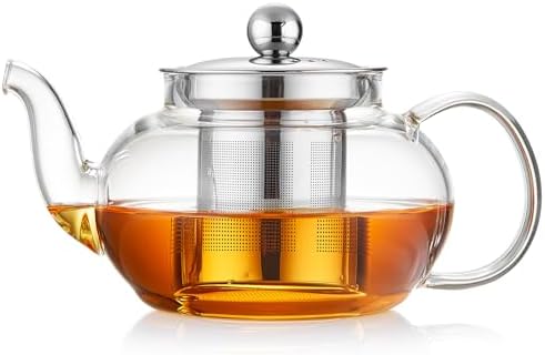 DOPUDO Small Glass Teapot with Infuser, 18 oz 530ml Borosilicate Tea Kettle
