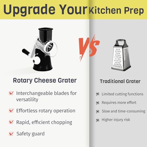 X Home Rotary Cheese Grater for Kitchen, Black