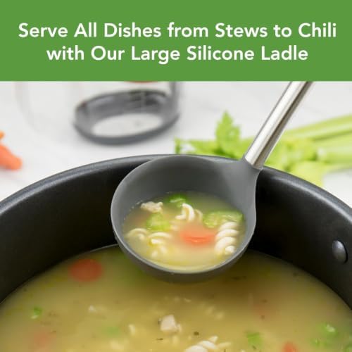 Tovolo Silicone Ladle With Stainless Steel Handle Deep Soup Ladle for Cooking Canning Serving Soup Punch Stew Sauce, Large Kitchen Utensil Spoon Dishwasher Safe BPA Free Silicone Charcoal Gray