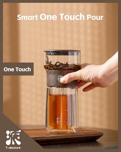 ZENS Glass Infuser Teapot, One Touch Tea Maker for Loose Leaf Tea
