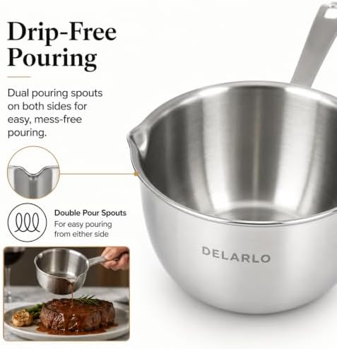 DELARLO Tri-Ply Stainless Steel Small Stainless Steel Pot with Pour Spout