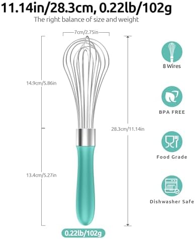 U-Taste Wire Whisk for Cooking, 18/10 Stainless Steel Wisk, M/Aqua Sky