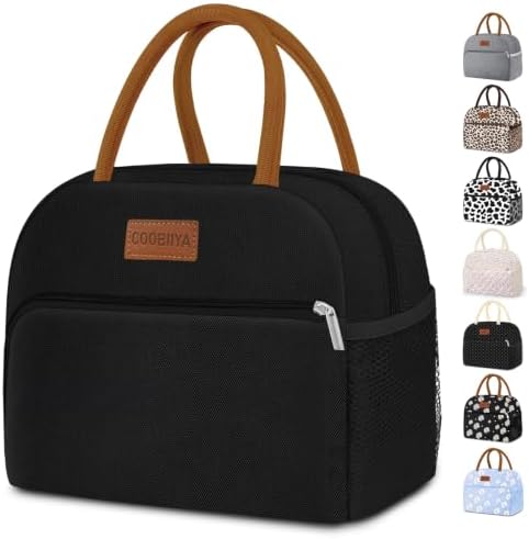 Coobiiya Lunch Box Lunch Bag for Women Men,Reusable Cute Lunch Pail bag,Leakproof,Insulated LunchBox Tote Compact 10L, Cooler Lunch Container for Work Travel Office (Black)