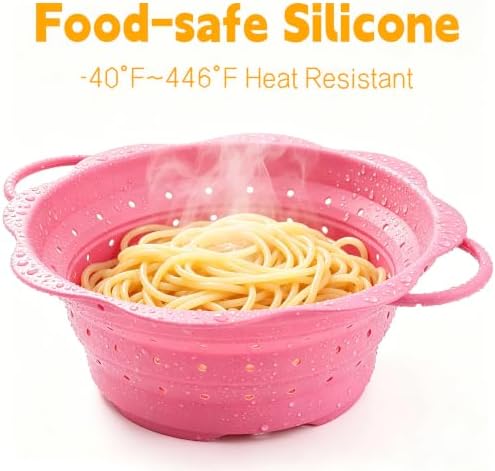 Collapsible Silicone Colander for Kitchen，Foldable Pasta Vegetable Strainer