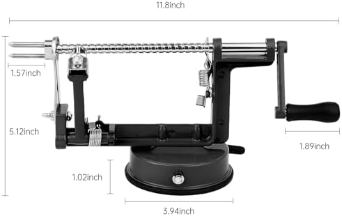 Apple Peeler Corer, Long lasting Chrome Cast Magnesium Alloy Apple Peeler Slicer Corer with Stainless Steel Blades and Powerful Suction Base for Apples and Potato(Black)