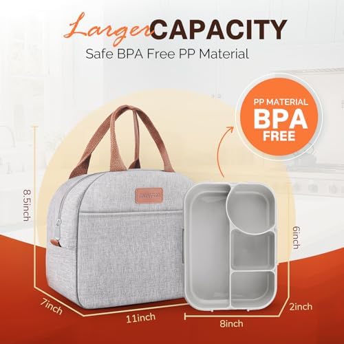 Lunch Box Set Bento Box, 4-Compartment Lunch Containers,High Capacity Lunch Tote Bags for Work, Travel, Outdoor (Grey)