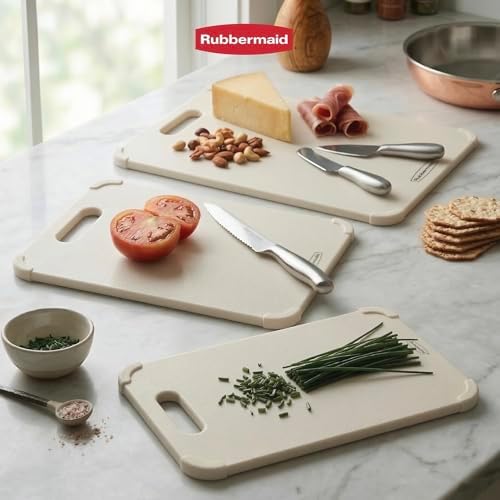 Rubbermaid 3pc Reversible Wheat Fiber Cutting Board Set | BPA Free Non Toxic Cutting Boards for Kitchen – Dishwasher Safe, Non-Slip Corners & Lightweight | For Meat, Veggies & Fruits