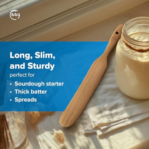 FAAY Teak Spurtle Set, 4 Handmade Wooden Utensils | Premium Thai Teak, Non-Scratch, Moisture-Resistant | Skinny, Medium, Solid & Slotted Spurtles for Mixing, Stirring, Batter & Jars