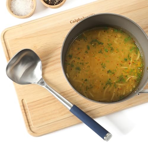 Calphalon Edge Soup Ladle, Stainless Steel Soup Ladle, Serving Ladle with Silicone Handle, Heat-Resistant Nonstick-Safe Kitchen Ladle for Soups, Sauces & Stews, Navy