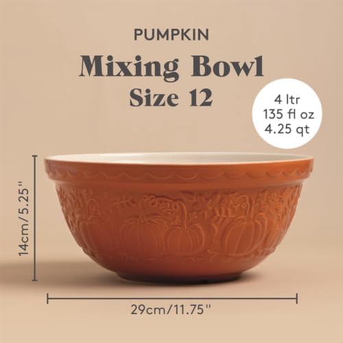 Mason Cash In the Pumpkin Patch S12 Mixing Bowl Stoneware, 4.25 Qt, Embossed Pumpkin Design (Persimmon)