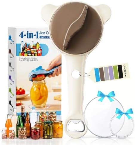 2026 Upgraded 4-in-1 Jar Opener - Adjustable Stainless Steel Lid Remover for Seniors & Arthritis Sufferers (Brown)