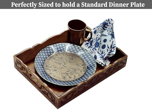 COTTON CRAFT Hand Carved Wooden Serving Tray - Breakfast Tray with Handles
