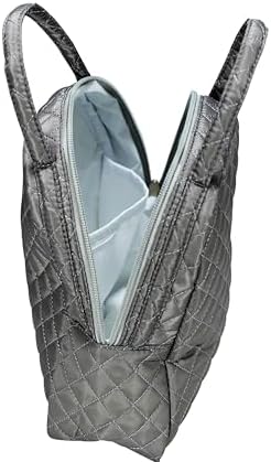 Machine Washable Women Quilted Fabric Insulated Reusable Cooler Lunch Bag Tote Adult Thermal Lunch Box Storage Bag for Ｗork (Grey)