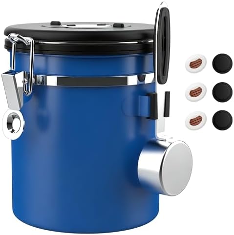 ShanSon Coffee Canister Airtight, Stainless Steel Bean Storage Container with Date Tracker & Scoop, Grounds Sugar Flour Tea Cereal Fits Kitchen Pantry, Ideal Gift for Coffee Lovers,16oz,Blue