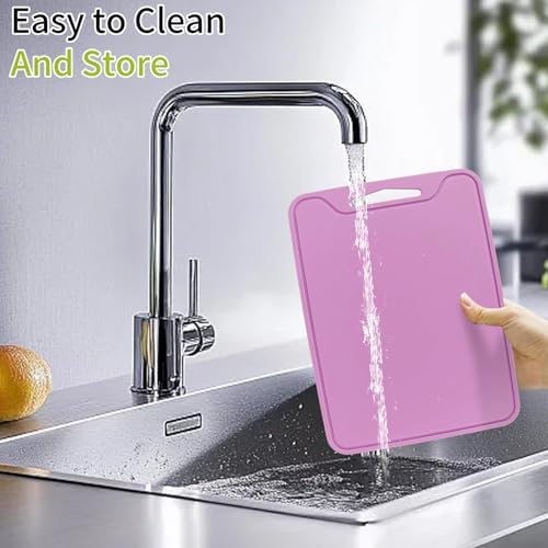 Flexible Plastic Cutting Boards for Kitchen, 11.8''x 8.6'' Silicone Cutting Board, BPA Free Non Slip Cutting Mat for Meat, Vegetables and Fruit with Easy Grip Handle, Dishwasher Safe (Deep purple)