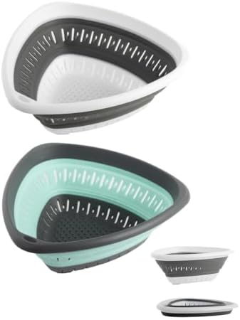 2-Pack Triangle Collapsible Silicone Colander Strainer, Foldable Kitchen Sink Basket for Washing Vegetables & Pasta, Space Saving & Dishwasher Safe, Kitchen Essentials (White and Blue)