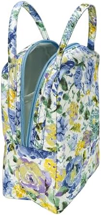 Machine Washable Women Quilted Fabric Insulated Reusable Cooler Lunch Bag Tote Adult Thermal Lunch Box Storage Bag for Ｗork (Floral #2)