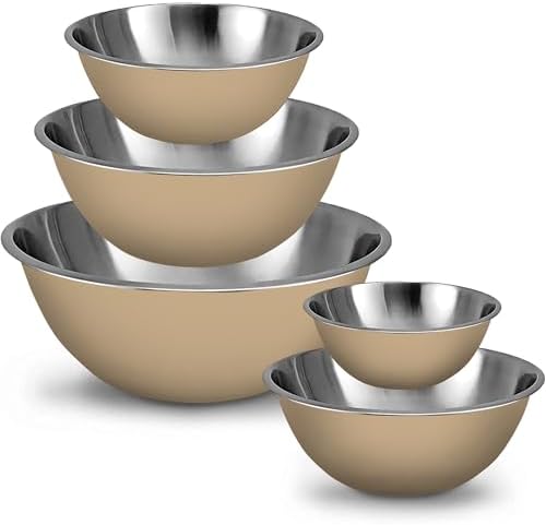 WHYSKO Stainless Steel Mixing Bowls Set, 5-Piece Meal Prep & Food Storage