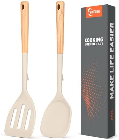 Extra Large Silicone Spatula Turner Set with Wooden Handle