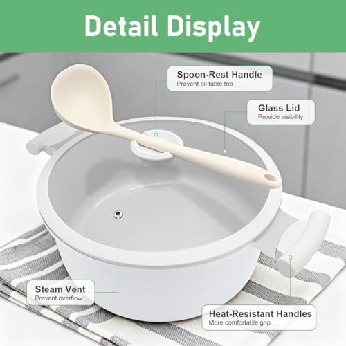 AIKENBBKK 5 Quart Stock Pot with Lid, Non Stick Cooking Pot, Ceramic Soup Pot Nonstick, White